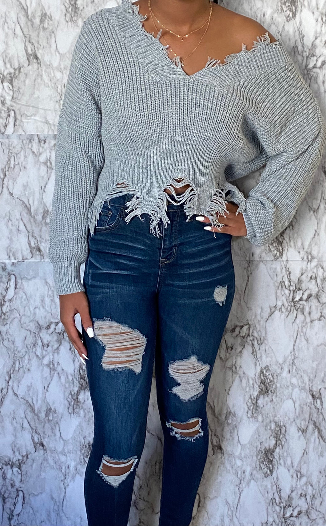 Grey Cropped Sweater